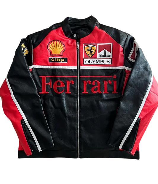 AeroVintage Red & Black Chevron Leather Racing Jacket – Padded Red & Black edition, view 2