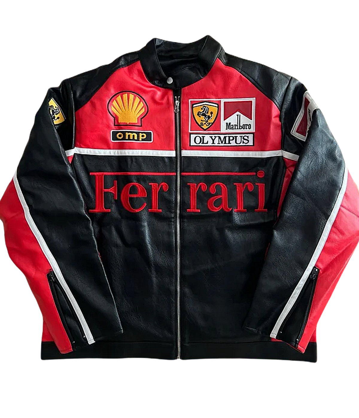 AeroVintage Red & Black Chevron Leather Racing Jacket – Padded Red & Black edition, view 2