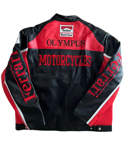 AeroVintage Red & Black Chevron Leather Racing Jacket – vintage motorsport jacket, view 1