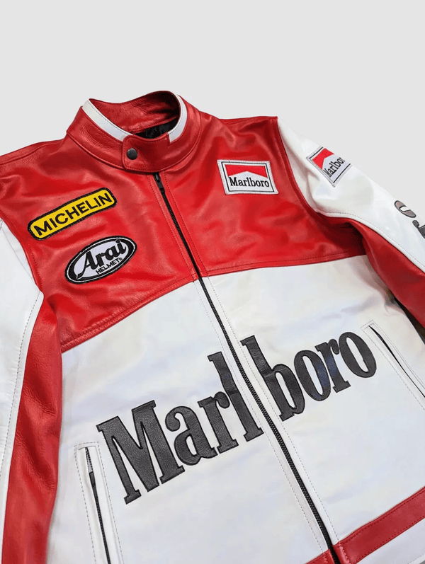 AeroVintage Red & White Chevron Leather Racing Jacket – vintage motorsport jacket, view 3